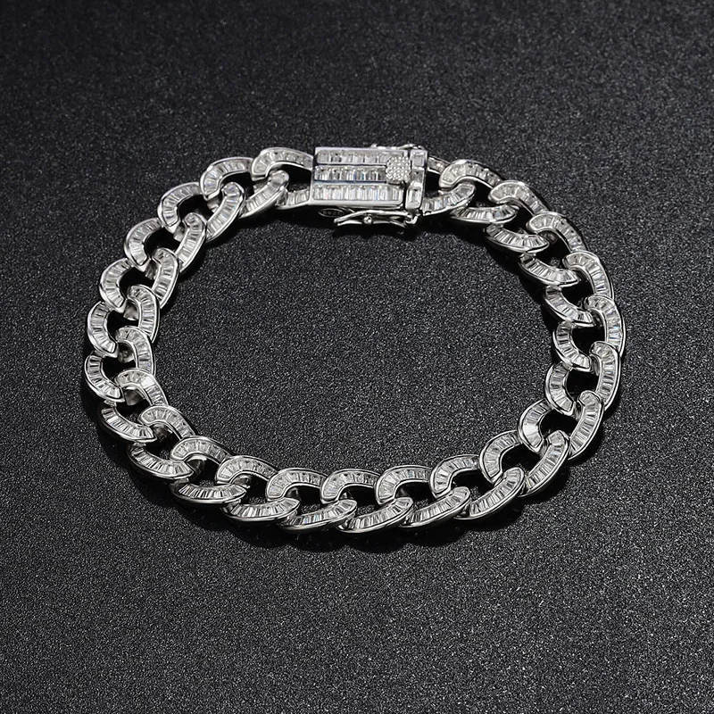 

Hiphop Full 5A Zircon Cuban Bracelet Men S925 Sterling Silver 10.2mm Miami Chain Link Bracelets Bangles Cubic Zirconia Gift