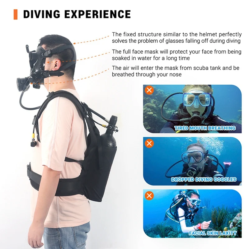 Scuba Diving Mask Snorkeling Full Face Scuba Diving Equipment Snorkel Swimming Masks Oxygen Cylinder Snorkeling Set