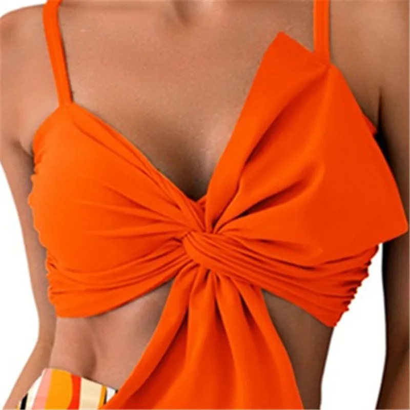 2025 Popular Cross Bikinis Set for Woman Bow Bandeau Swimwear High Waist Printed Bikini Adjustable Strapy Bathing Suit Biquini