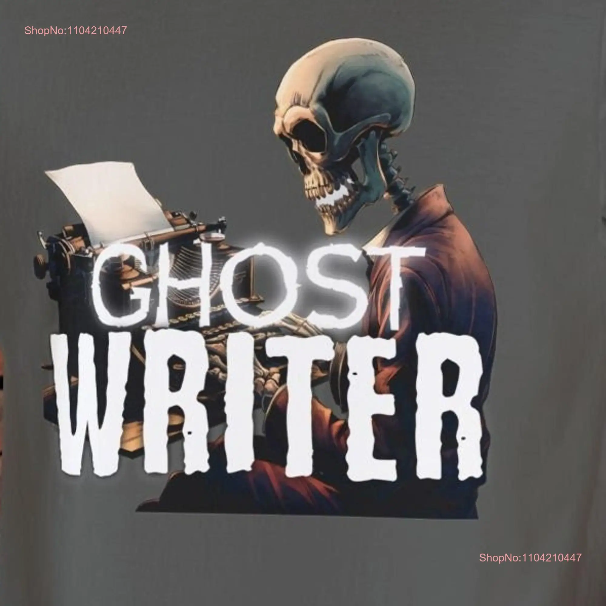 Halloween T Shirt Ghost Writer Skeleton Typing Vintage Inspired Spooky Top Horror Novelty long or short sleeves