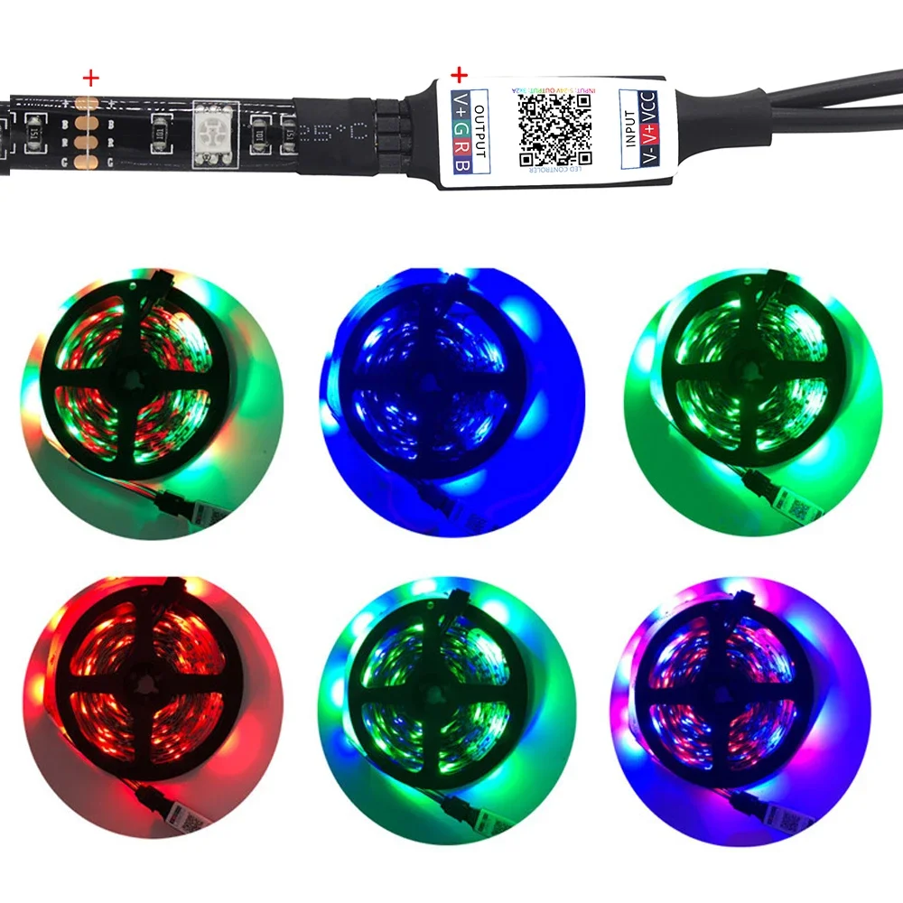 Mini RGB USB Connector Controller Bluetooth Compatible LED Light Strip Atmosphere Dimmer Switch DC 5V Music Smart APP Control