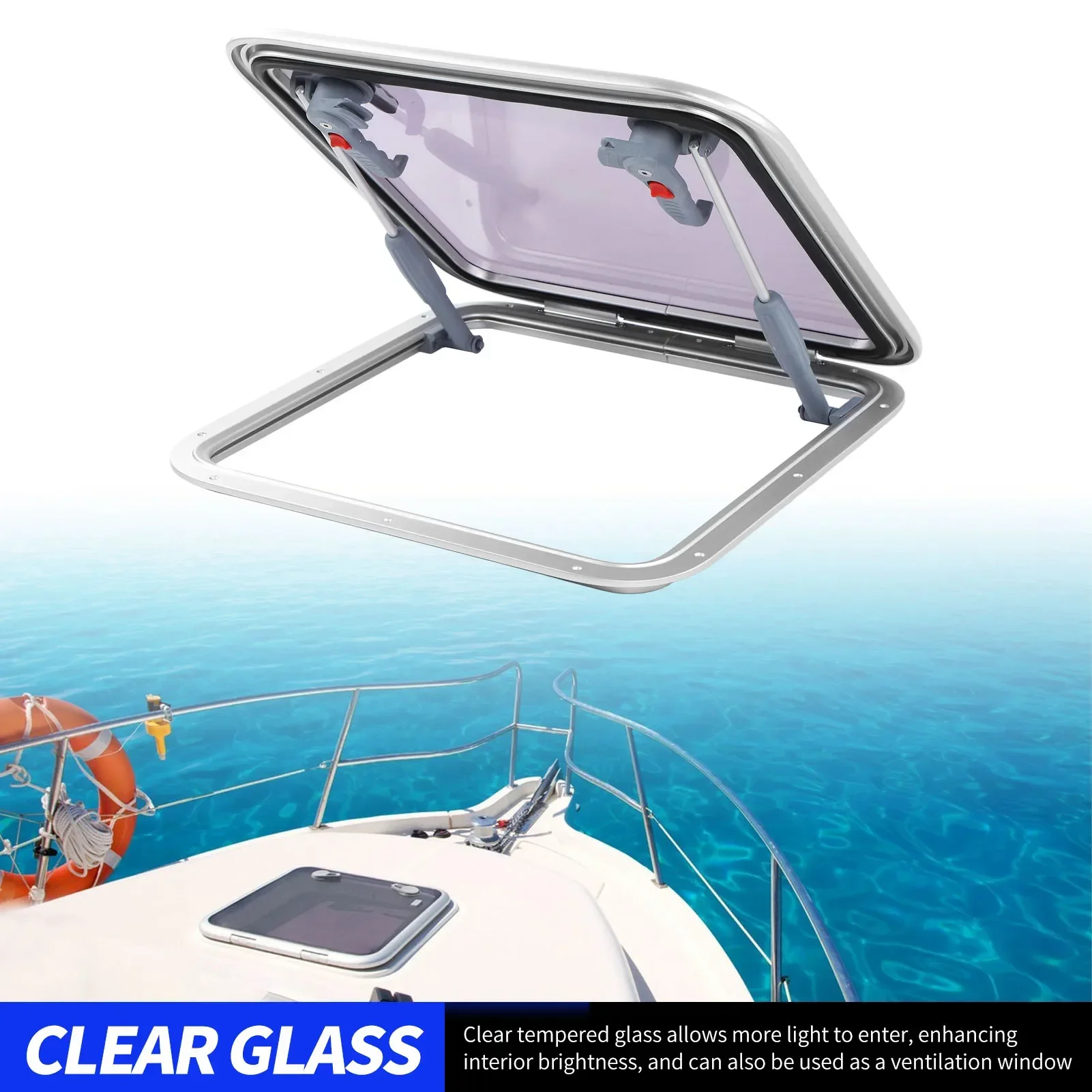 500*500mm Boat Porthole Window Sealed Waterproof UV Resistant Square Push Out Skylights With Support Rod For RV Yacht Ship