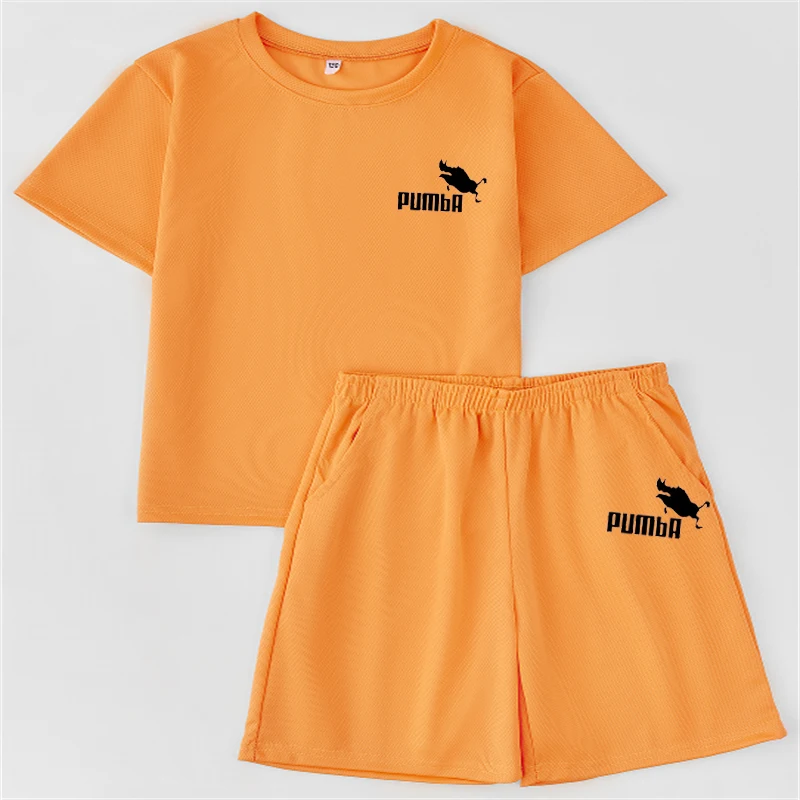 Quick drying and breathable T-shirt set for boys and girls aged 2-12, paired with printed casual sports short sleeves and shorts