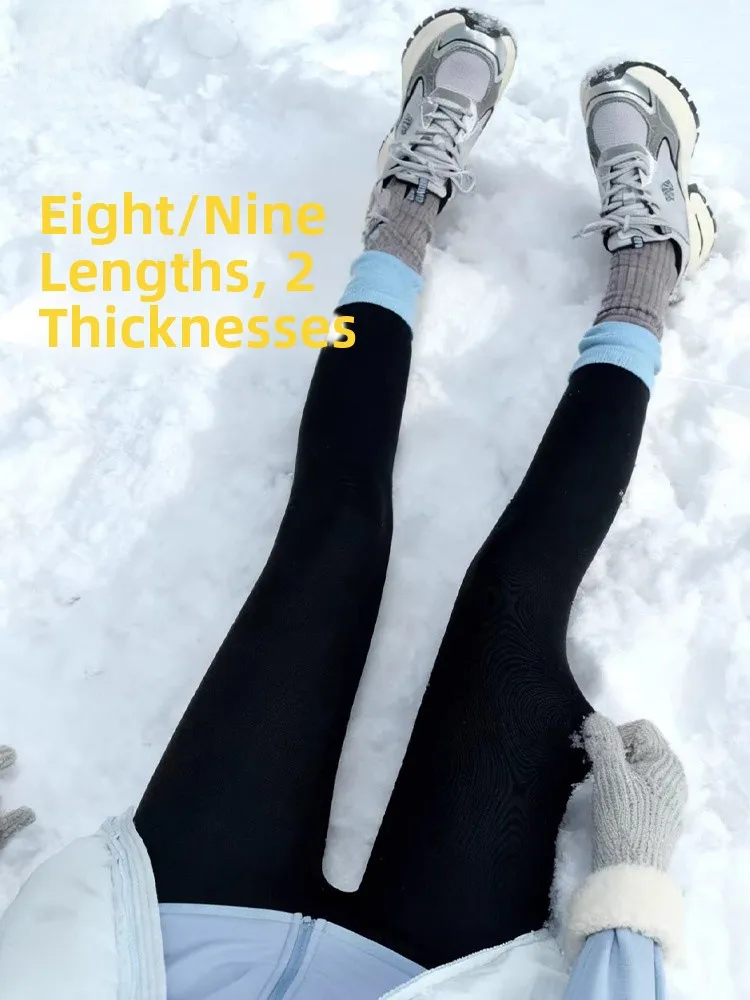 

High-Waisted Fce Lined Yoga Pants Women's Slim Fit Elastic Bot Thermal Casual Nine-Piece Pants Polyester Spandex Blend