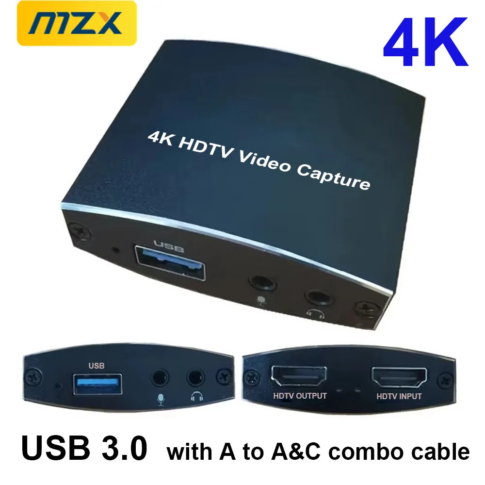 MZX 4K Video Capture Card USB 3.0 Board HDTV 60fps 1080P 60Hz Loop Out 30fps 30Hz HD Recorder OBS Capturing Game Live Audio Mic