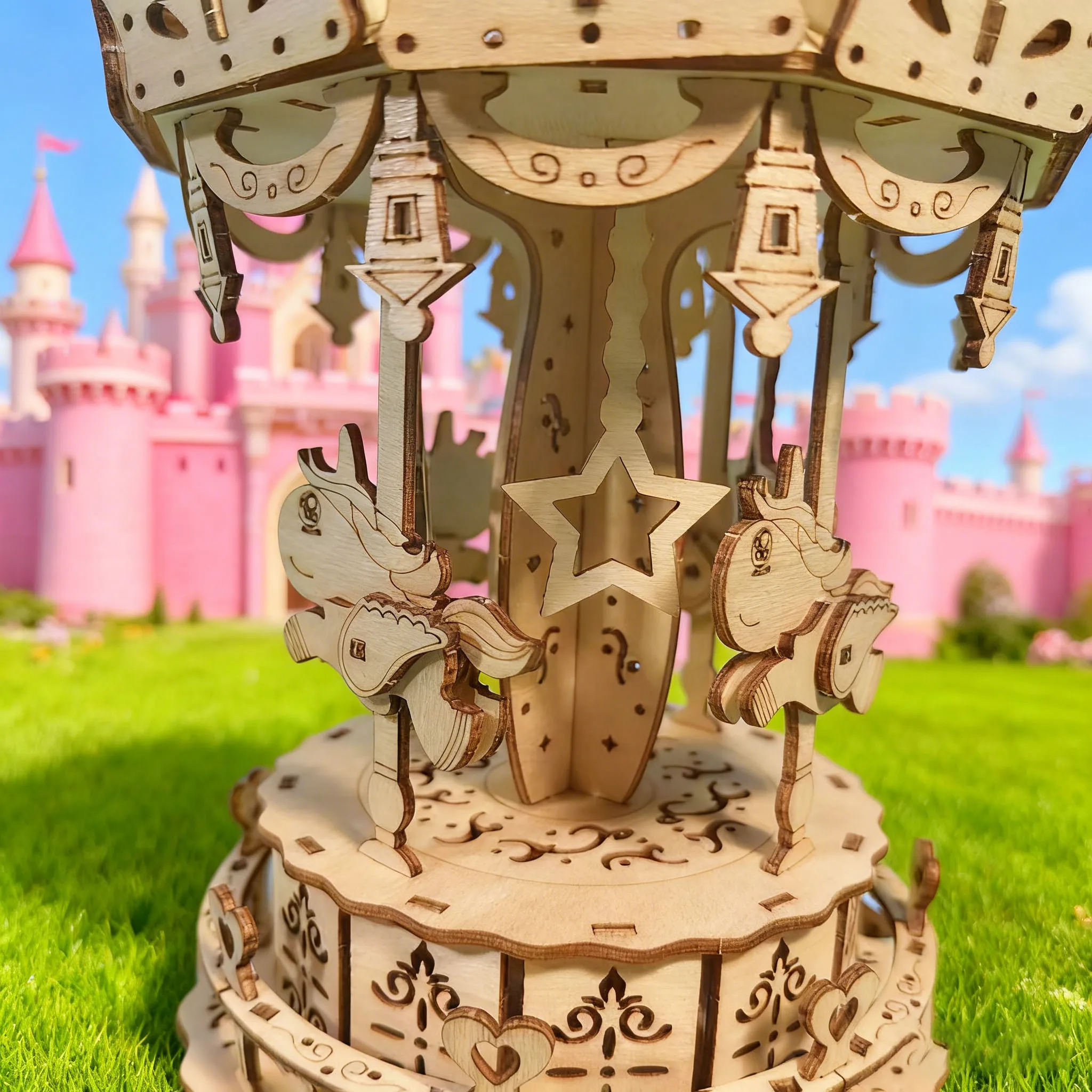 Modello Puzzle 3D Carosello Troiano, Set Creativo di Caroselli, Blocchi di Legno ad Incastro, Modello Artigianale per Decorazione Casa