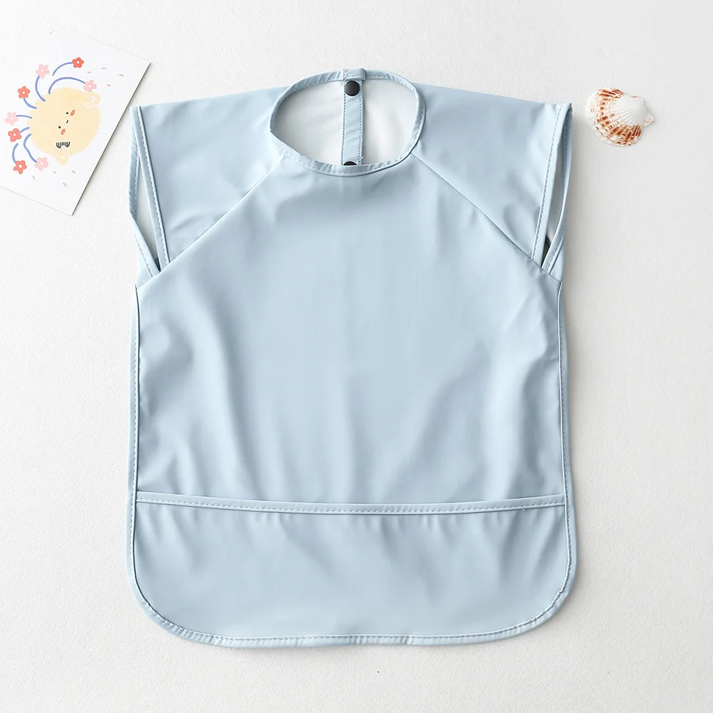 Baby Bibs with Storage Bag PU waterproof Infant Solid Color Smock Children No-sleeved Apron for Boys Girls Baby Feeding Stuff