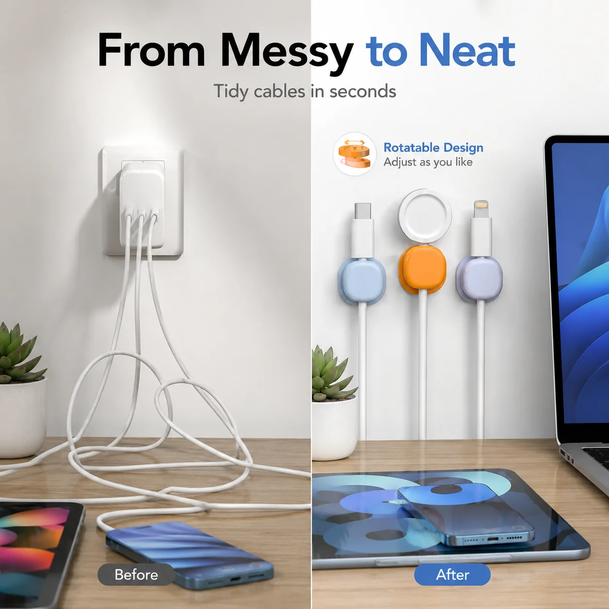 3 Piece Household Cable Clamp Kit With Rotatable Base And Anti-slip Design Suitable For Home And Car Work Desk With Mobile