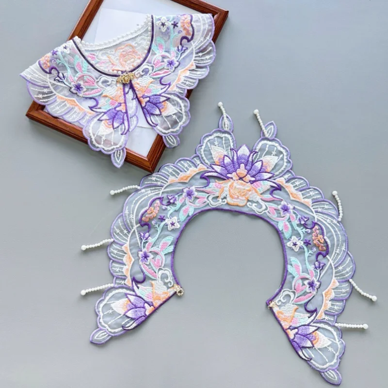 Chinese Vintage Color Embroidery Bead Tassel Fake Collar Women Children Hanfu Dress Detachable Collars DIY Apparel and Accessory