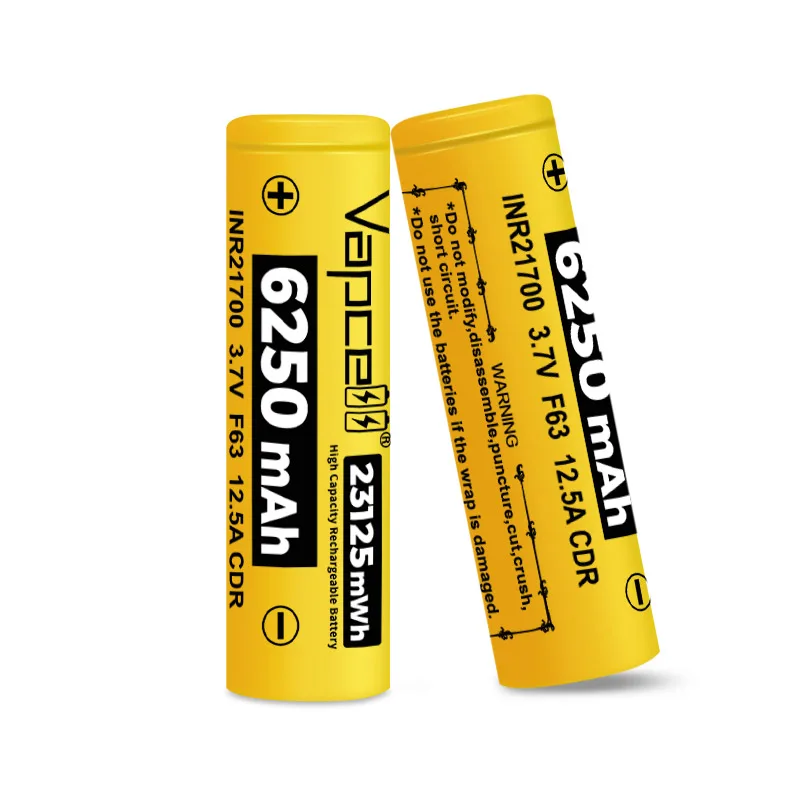 بطارية جديدة عالية السعة 21700 Vapcell F63 INR 21700 6250mAh CDR 12.5A بطارية قابلة للشحن لحزمة بطارية تخزين الطاقة