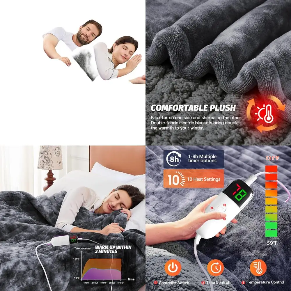

Faux Fur Sherpa Electric Blanket, 5-Timer & 10-Heat Levels, 72x84, Marble Grey, Ideal Winter Gift