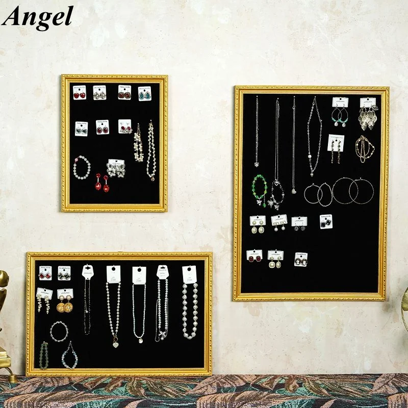 Jewelry Display Frame with Velvet, Wall Mounted Earring Necklace Holder, Photo Prop Background for Store, Vintage Jewelry Organi