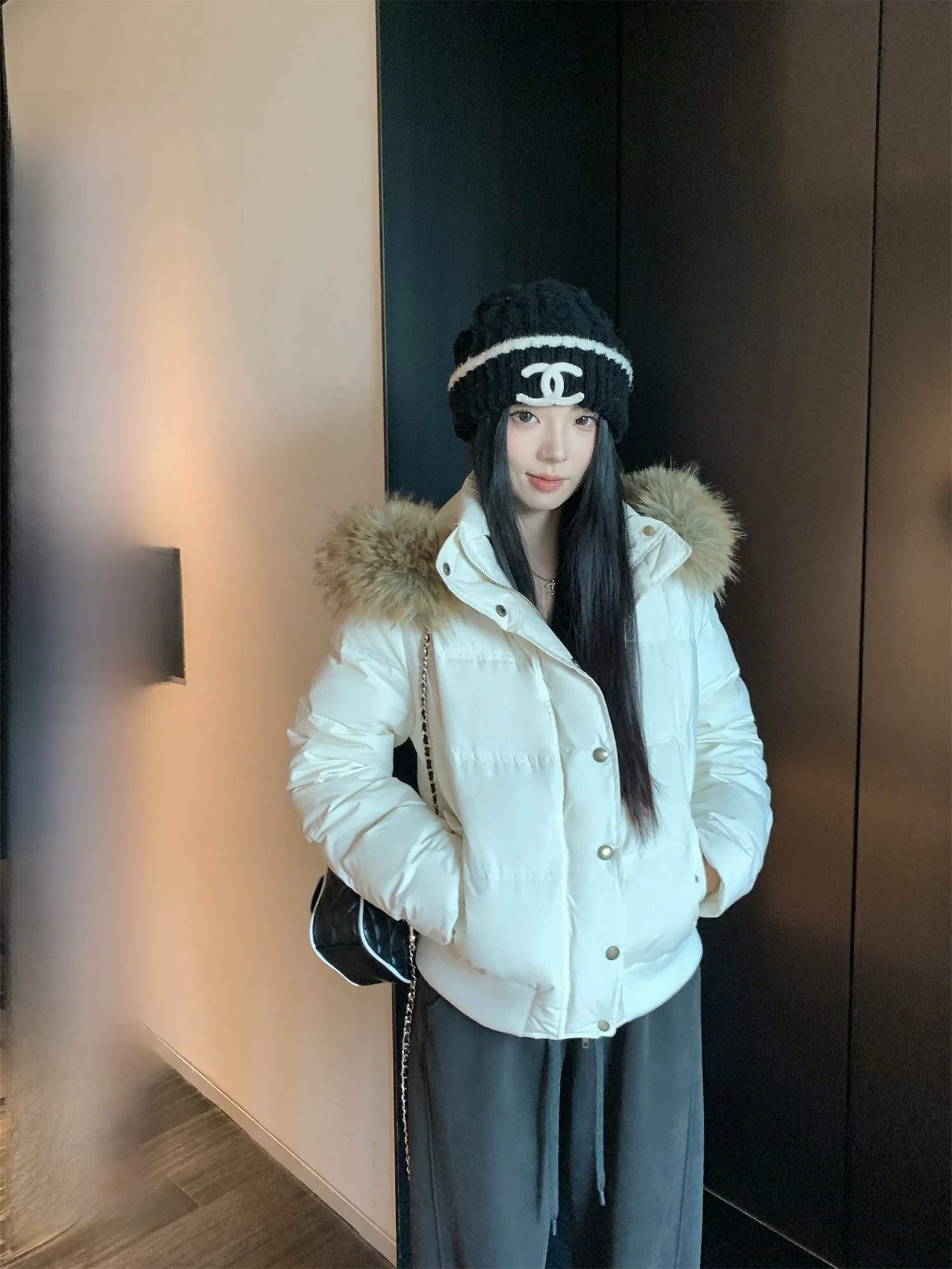 

White Du down Puffer Jaet Women's Hooded Coat Thi Warm Winter Outerwear Large Fur Collar London Warm Lane Sle