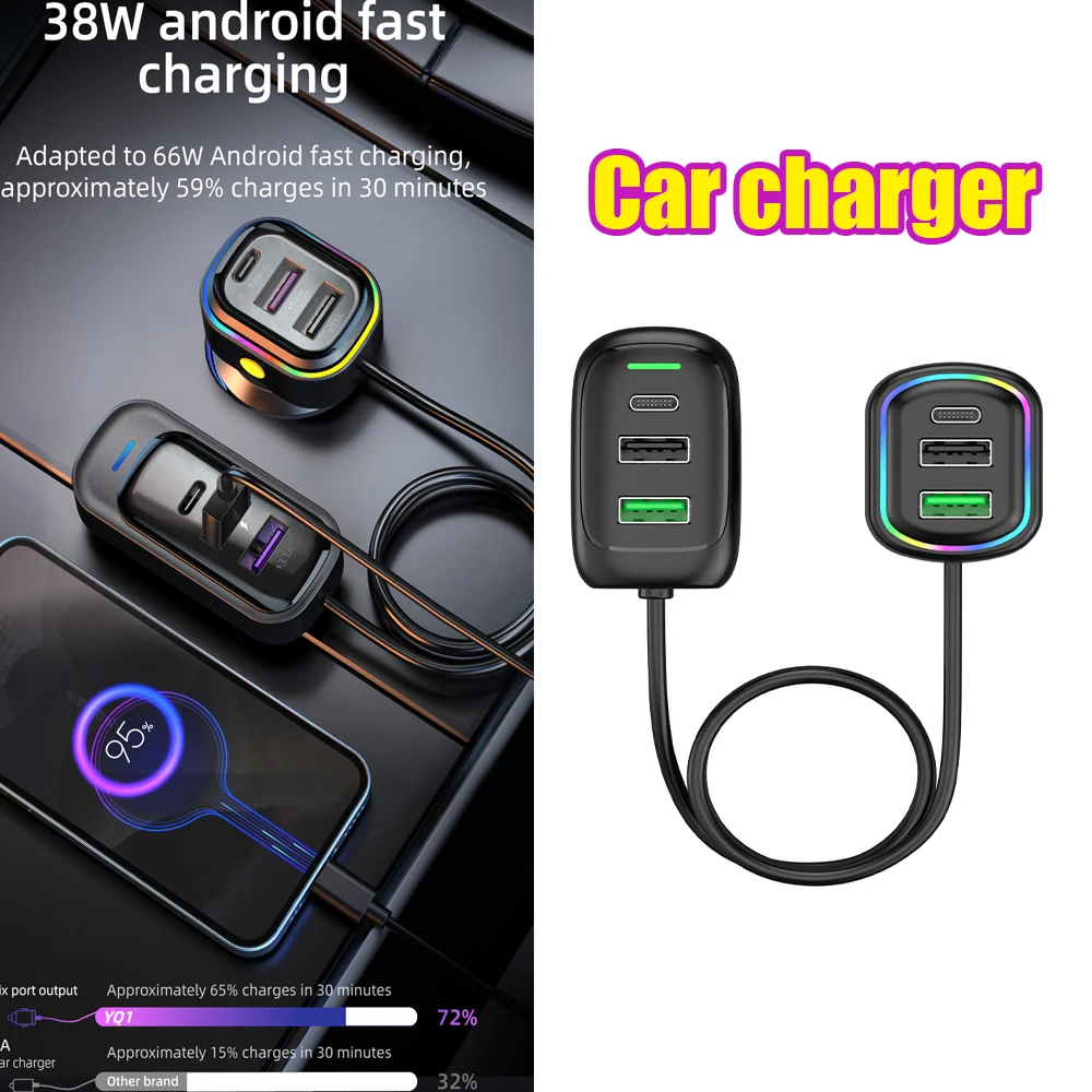 

Super Fast 66W Q6 Car Charger Type C Multi Port Car Charger Super Fast Charging for Android Device with Cable