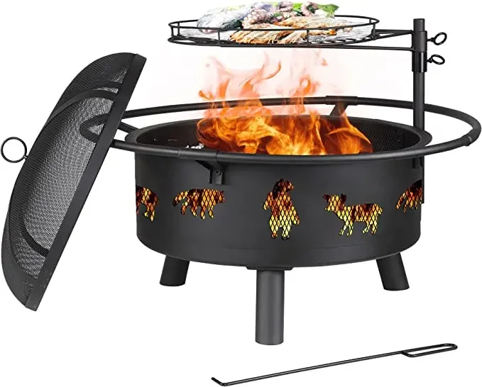 New Design Outdoor Wood Burning Fire Pit Black Steel Barbecue Grill For Camping