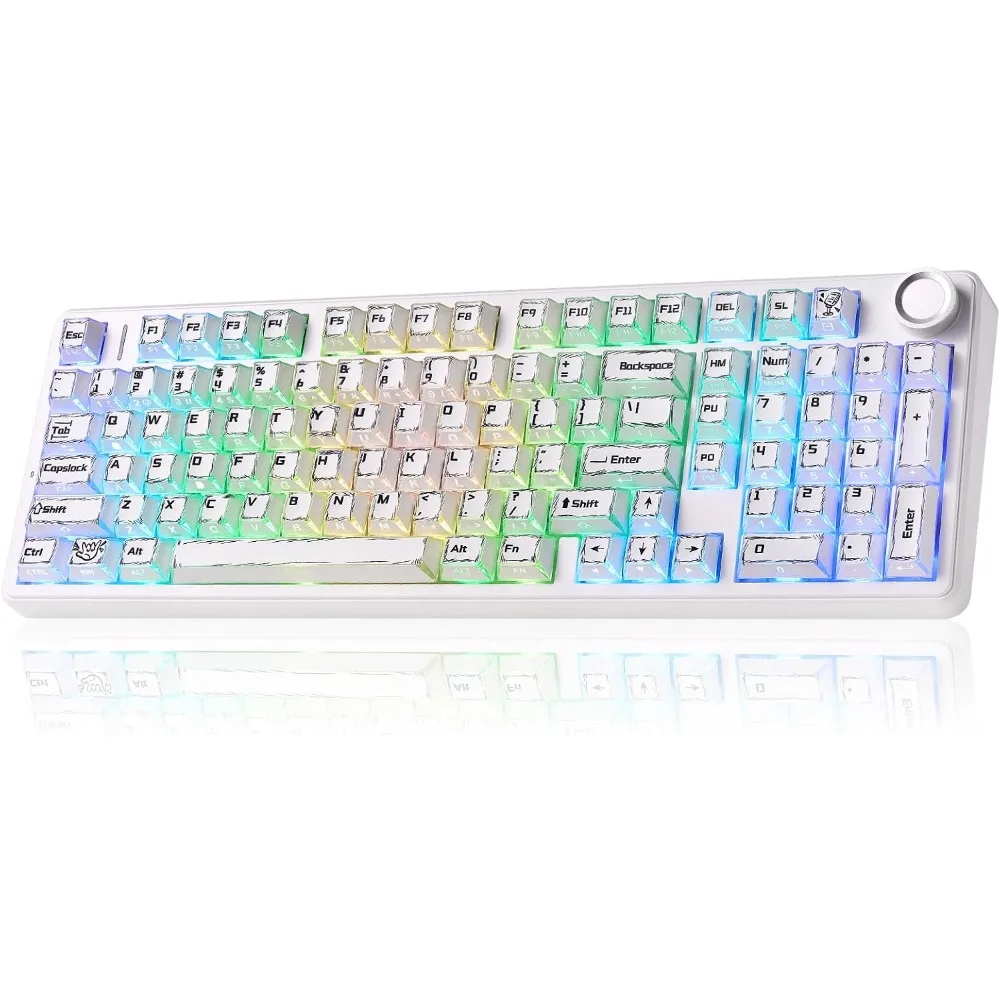 Mechanical Keyboard 8000mAh Battery, Multifunction Metal Knob, Hot Swappable, RGB Backlit, Tri-Mode, PBT Keycaps, Full Size