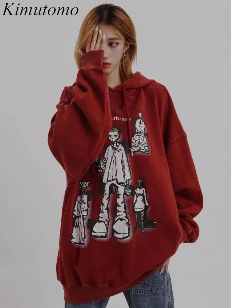 

Kimutomo Hoodies Women Vintage Graffiti Letter Printing Autumn Winter Loose Y2k Aesthetic Harajuku Sweatshirt Female Casual