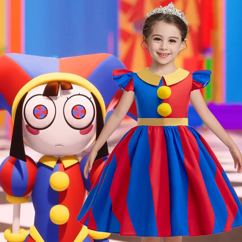 

2025 New Cosplay The Amazing Digital Circus Pomni Cosplay Costume Children Cute Gloves Dress Suits Kids Halloween Cartoon Circus