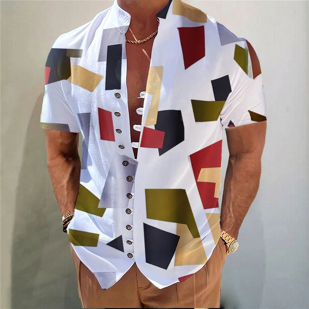 Men\'s Linen Shirt Floral Graphic Prints Stand Collar Outdoor Street Short Sleeve Print Clothing Apparel Linen Fashion