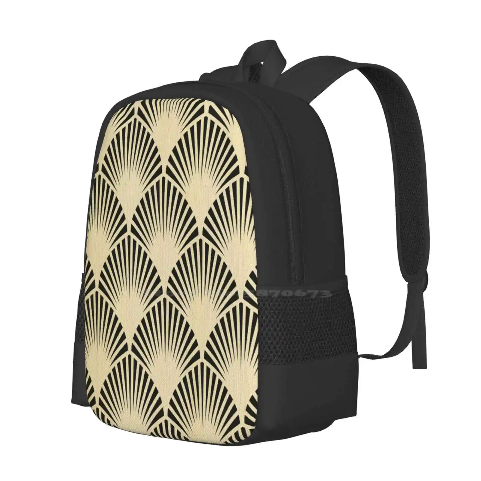 Art Deco , Black , Beige , Rustic , Vintage , Fan , Pattern , Elegant , Chic Bag Backpack For Men Women Girls Teenage Art Black