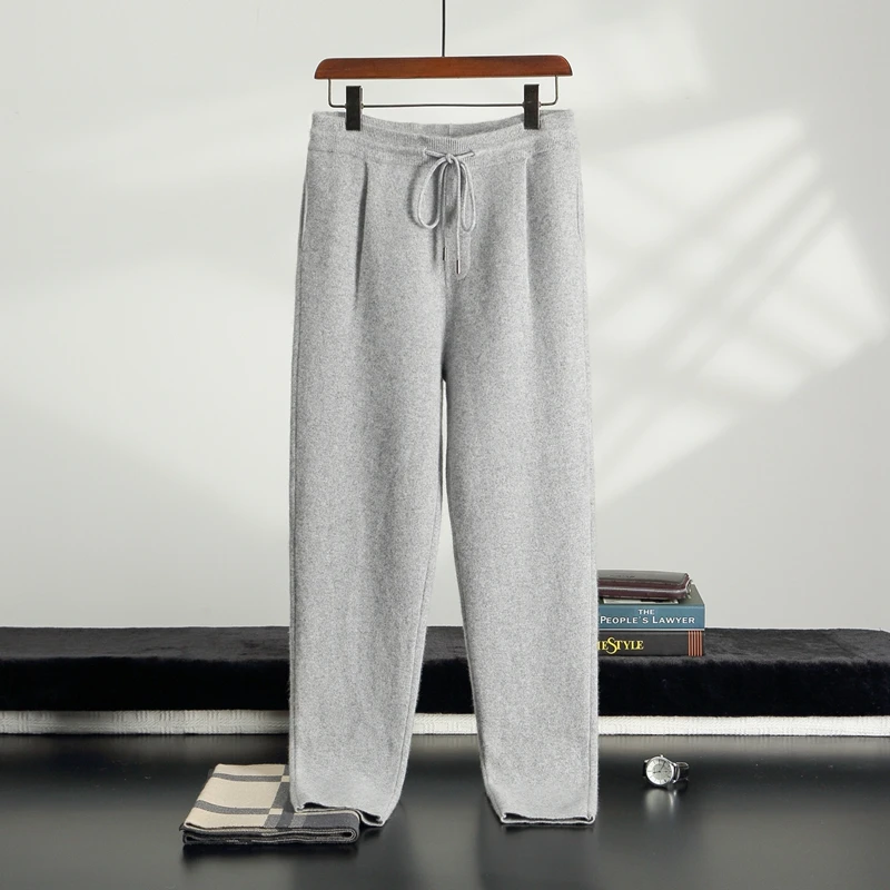 ANGEL 2025 Men's Cashmere Pants Autumn Winter Pencil Pants 100% Cashmere Knit Trousers Thick Soft Warm Basic Smart Casual Pants