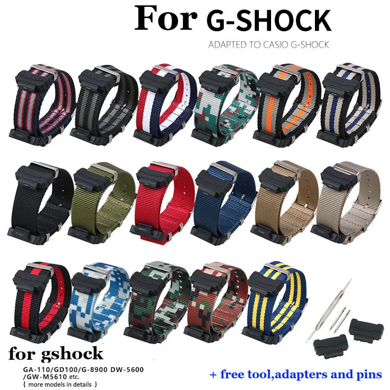Camo Nylon Watch Strap for G-SHOCK Watch Band Wrist Bracelet for Casio Gshock GA-110 300 DW6900 GD120 G-5600 GW-M5610 GLS8900