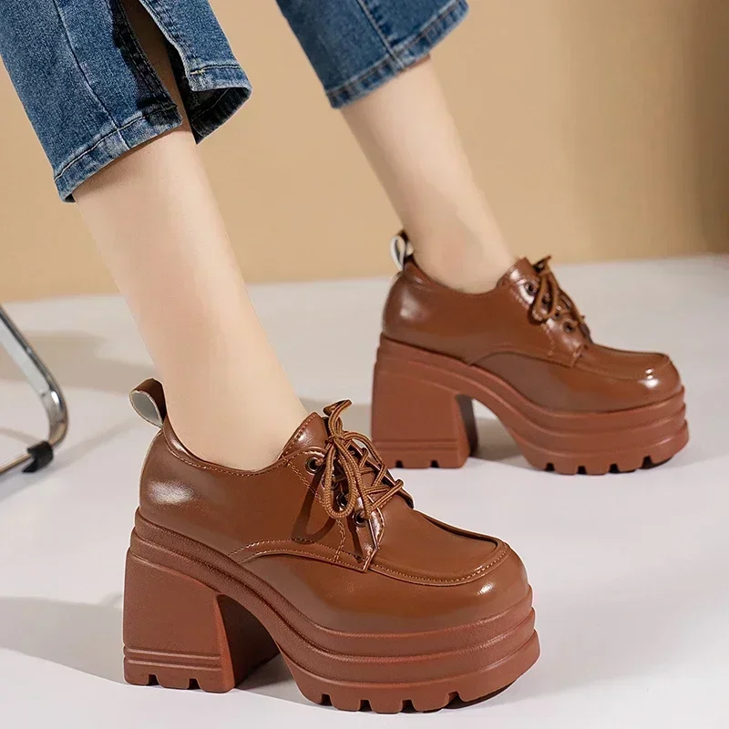 Zapatos de tacón Mary Jane con cordones para mujer, mocasines para niñas estudiantes JK, zapatos de Lolita, uniforme, tacones altos, zapatos de tacón con plataforma, zapatos de Cosplay para mujer