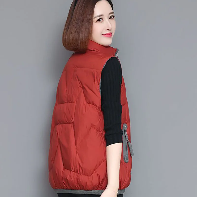 2023 Women Loose Short Cotton Vest Spliced Fashion Elegant Simplicity Casual Warm Jacket Winter Female Thicken Sleeveless Coat