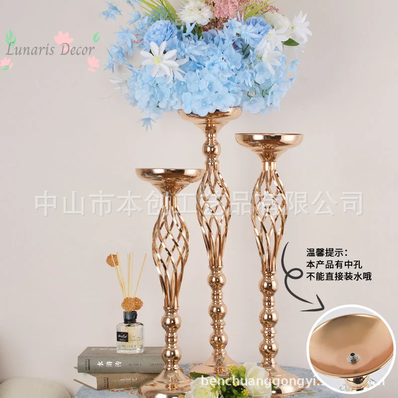 Golden Vase for Weddings Banquet Hotel Dining Table Center Decorative Candlestick