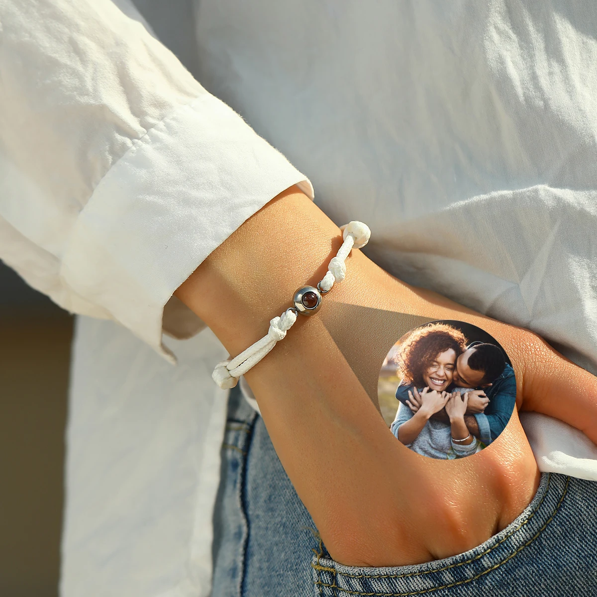 Custom Picture Projection Bracelet For Women Personalized Projection Photo Braid Bracelet Valentine's Day Memorial Gift Jewelry