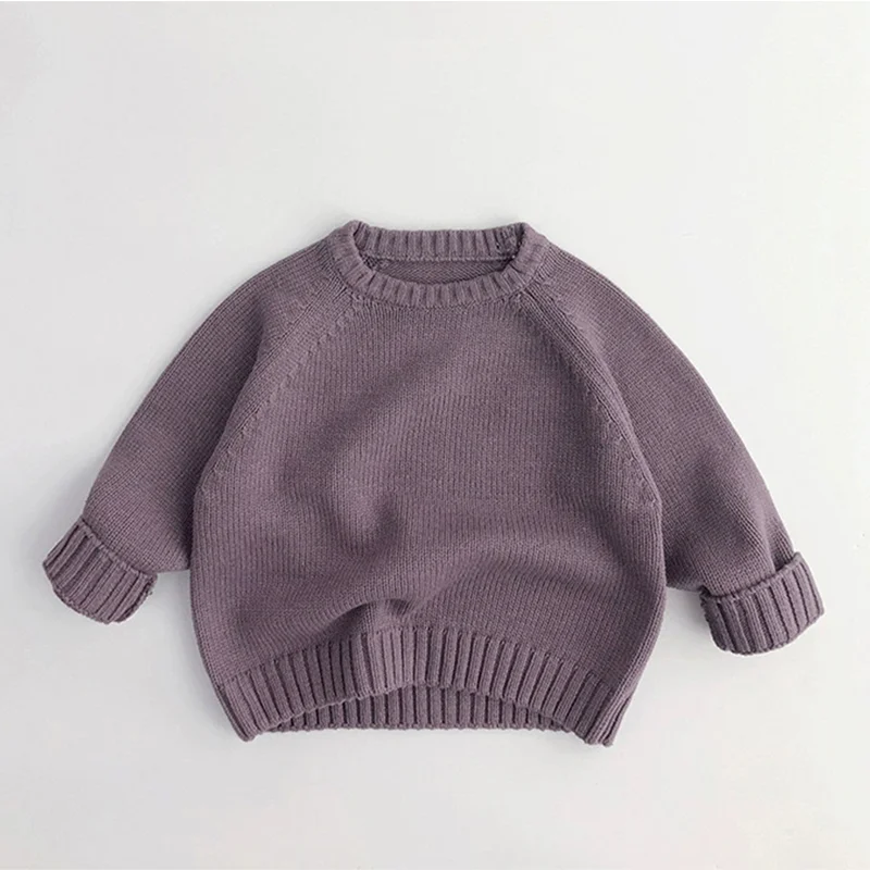 Herbst-Winter-Mode: Warme Pullover für Jungen und Mädchen, einfarbig, gestrickt, mit Rundhalsausschnitt, Oberteile für Kinder im Alter von 2 bis 8 Jahren, Unterhemd. – Detail 3