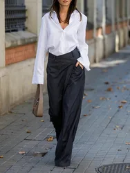 Bonboho Women's Solid Color Commuter Pants 2025 Summer New High Waist Asymmetric Wide Leg Trousers Casual Streetwear Pants