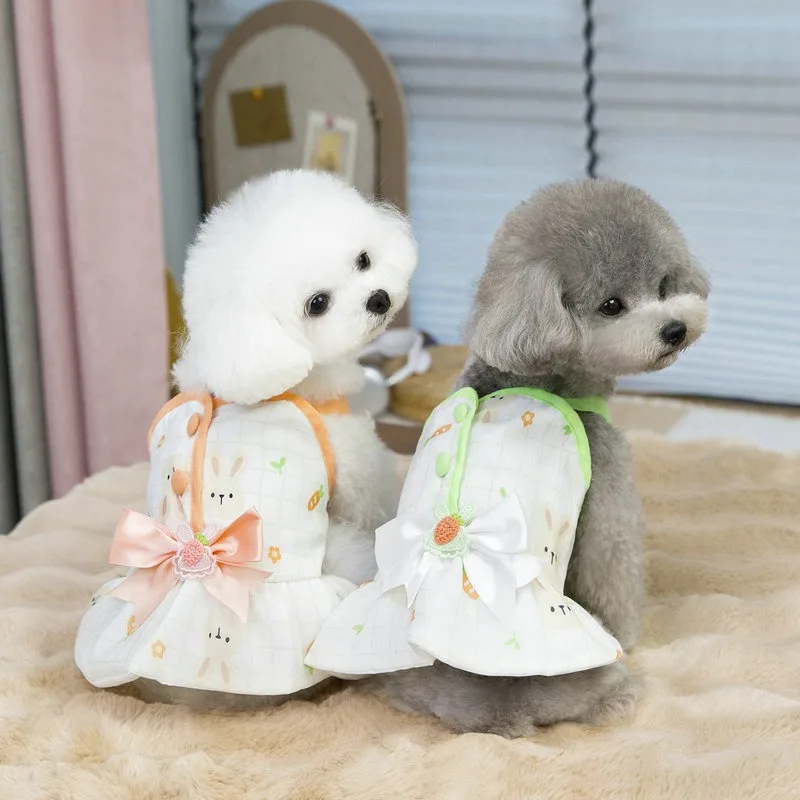 

Pet Floral Princess Style Skirt Summer Teddy Clothes Bichon Frise Open Button Shirt Small Puppy Animal Print Sling