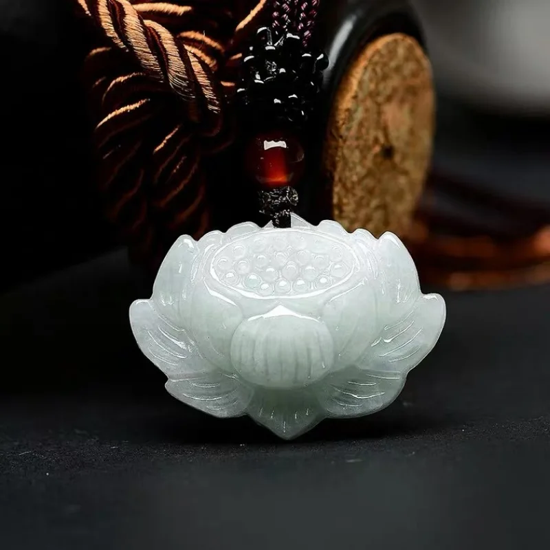 

Natural Jade A Cargo Lotus Pendant Ice Waxy Popular Small Jade Pendant for Men and Women