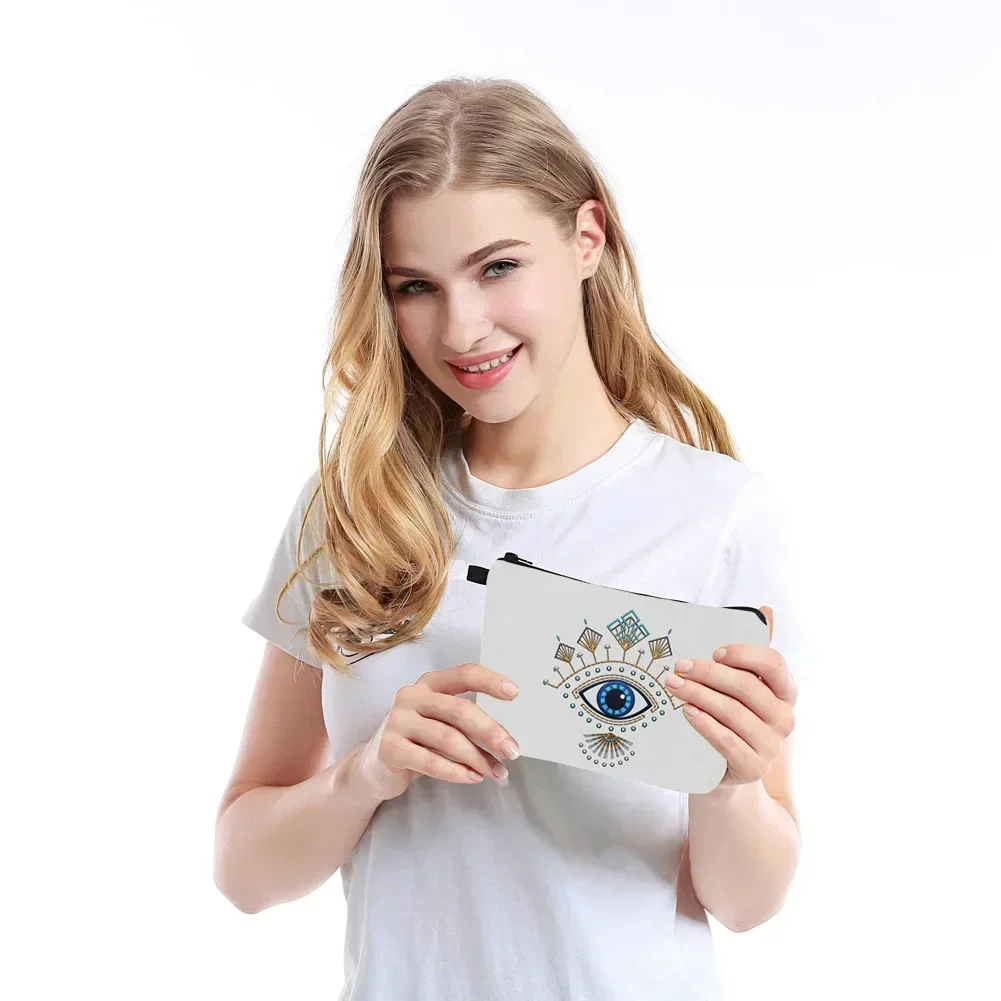 حقيبة تخزين محمولة للسفر للنساء، حقيبة مكياج محظوظة مقاومة للماء، تنظيم أدوات الزينة باللون الأزرق التركي