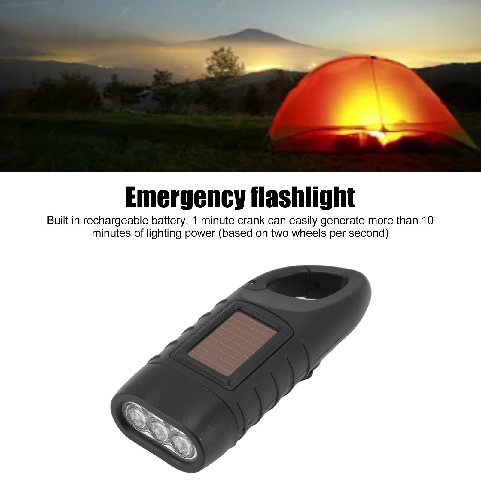 Hand Crank Solar Powered Flashlight Professional Rechargeable Survival Flashlight for Outdoor Sports Camping Hiking