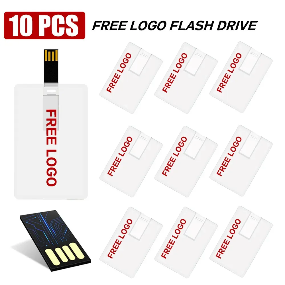 

10PCS Free Customized Company LOGO Credit Card USB Flash Drive pendrive 8GB 16GB 32GB 64GB Pen Drive Memory Stick