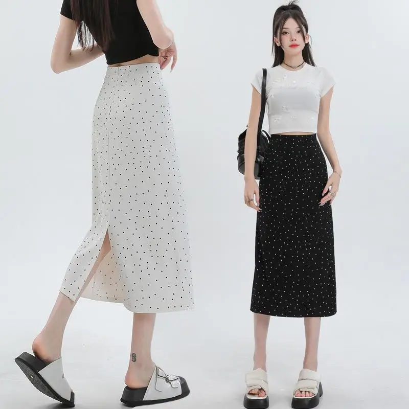 白水玉ミディスカート レディース Sサイズ 秋 スリット Aライン シフォン ハーフスカート ハイウエスト ビジネス ホームウェア