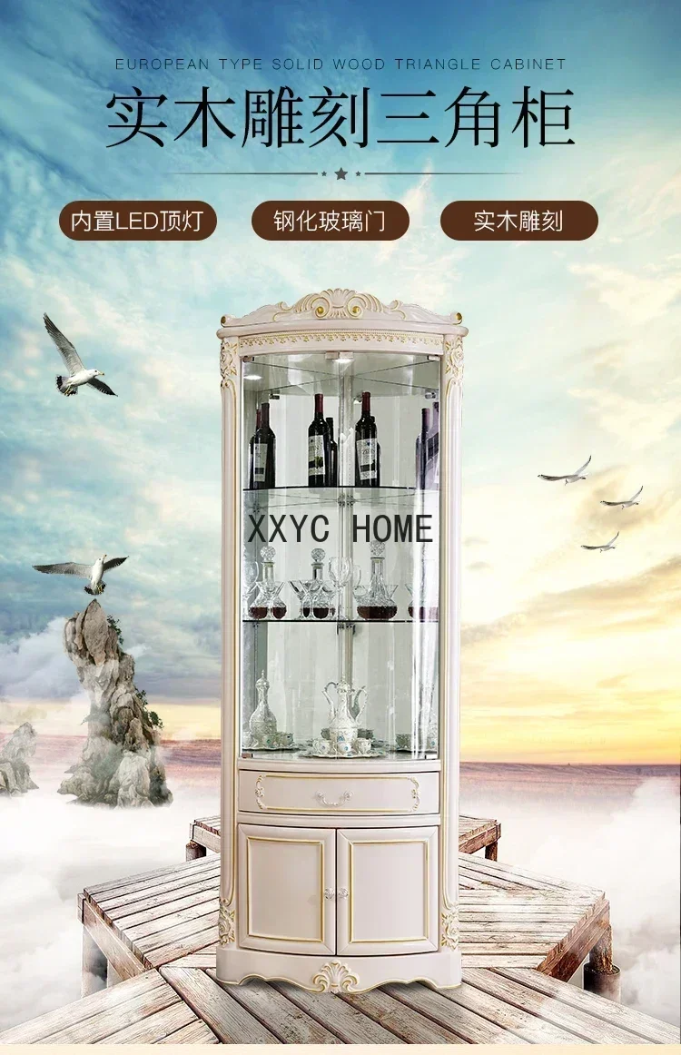 European-Style Solid Wood Triangle  Living Room Arc Corner Dining Room  Wine Cabinet  Household Glass