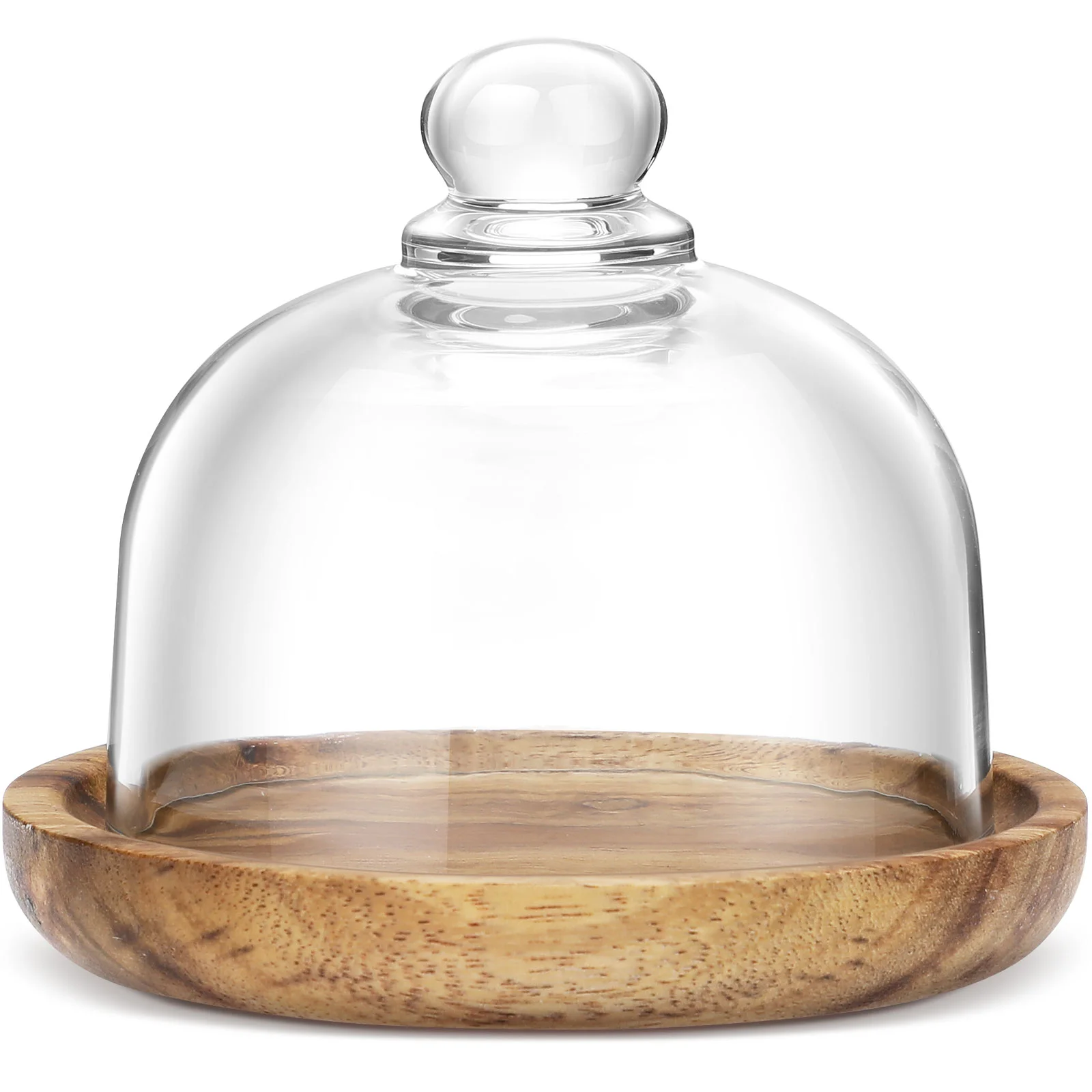 

Dessert Wooden Tray Glass Cover Transparent Cake Stand with Lid Holder