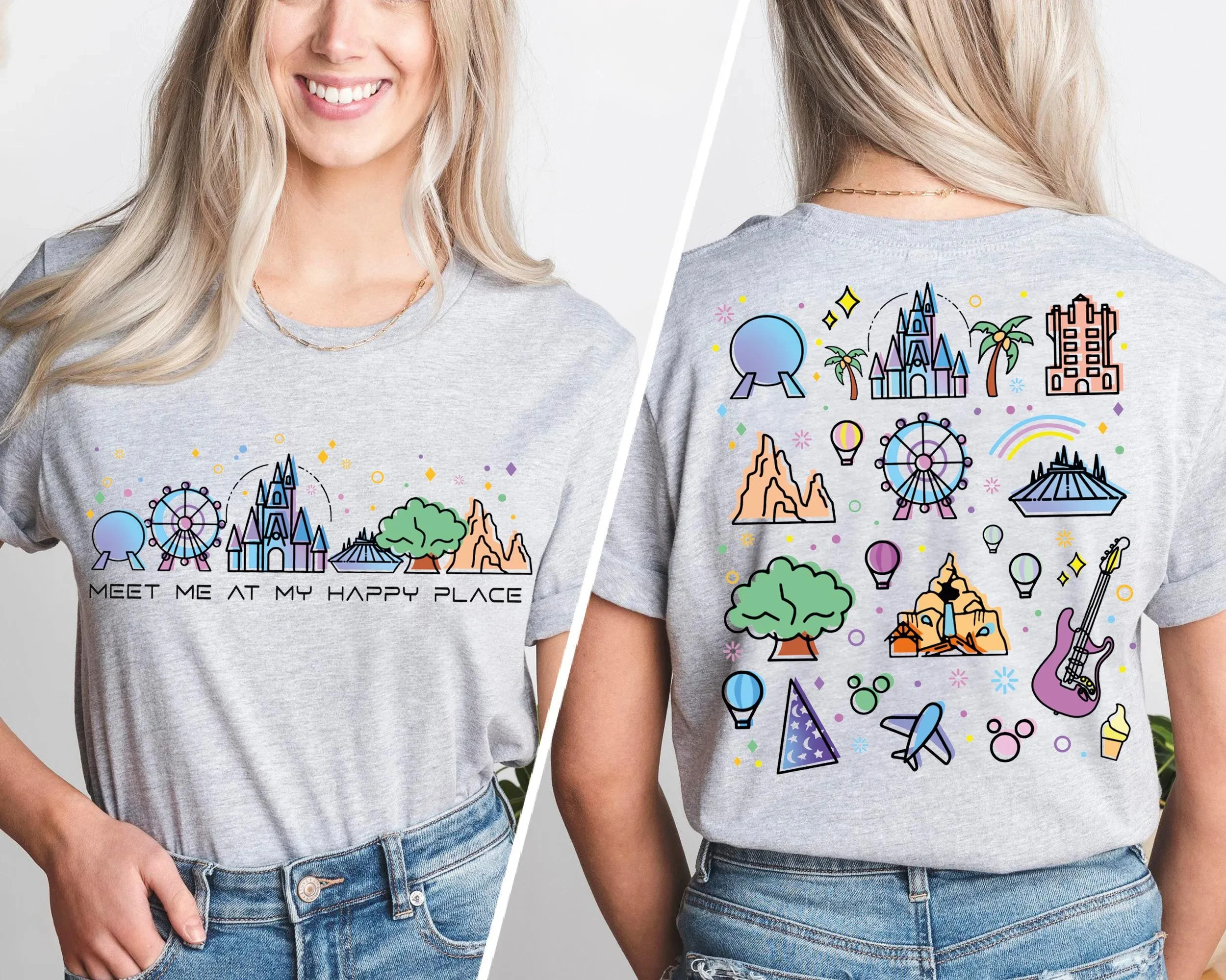 قميص ديزني في المكان السعيد، تي شيرت ديزني وورلد إيبوكات، قميص ديزني لاند للعطلات العائلية 2025