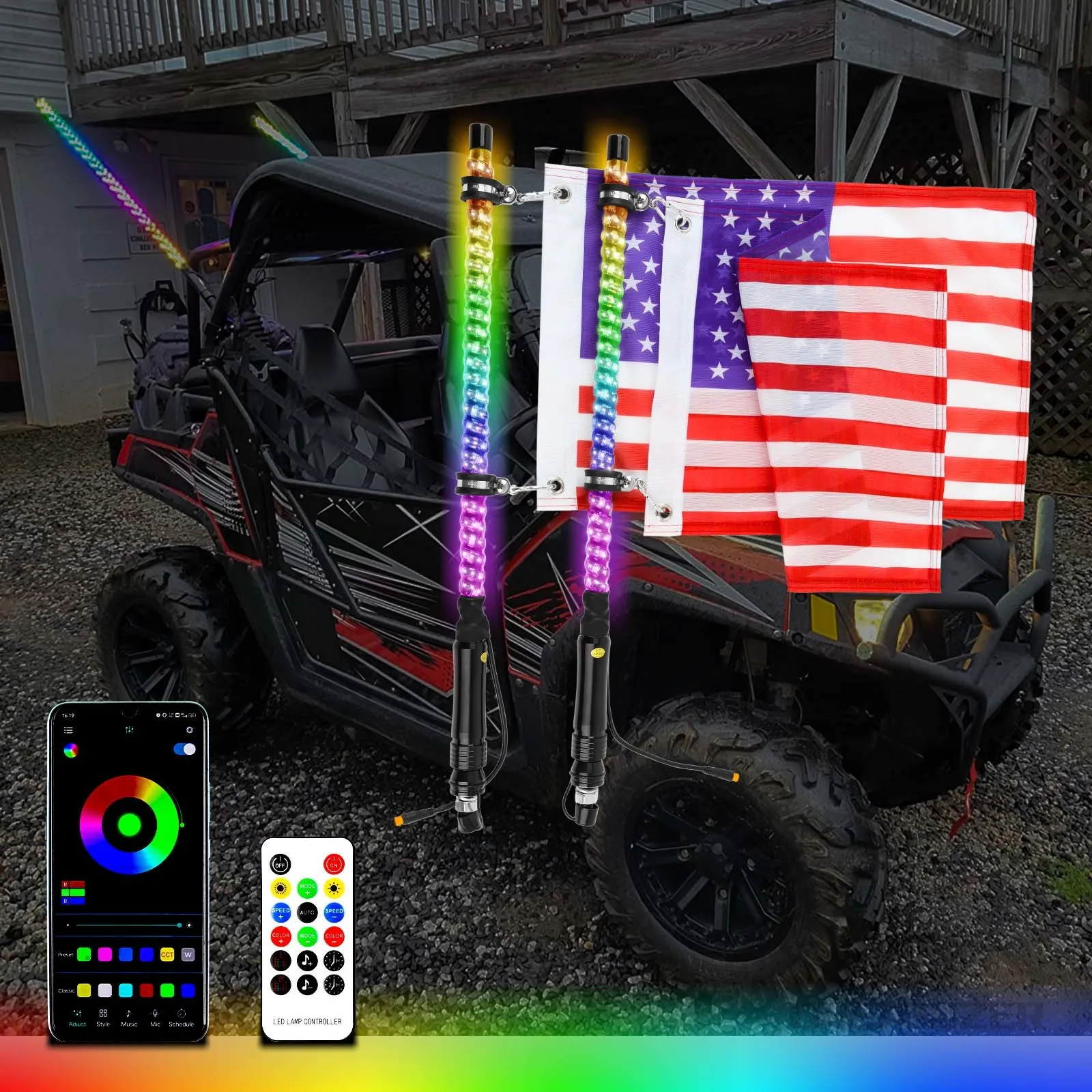 2 قطعة 2FT LED أضواء سوط مع أضواء مطاردة RGB مع APP التحكم عن بعد هوائي الموسيقى سوط ضوء ل UTV ATV RZR Can #3
