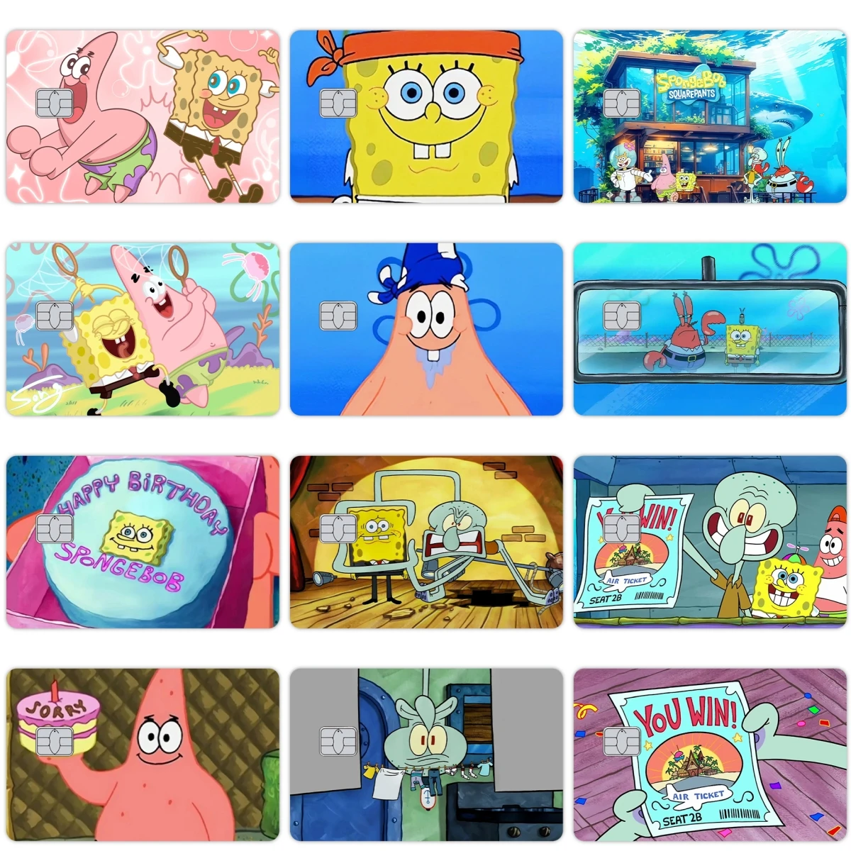 

Cute Sponge-Bobs Star Laser Cartoon Anime Creidt Debit Card Stickers Kawaii Diy Waterproof Bus Card Skin Film Sticker Cover Toys