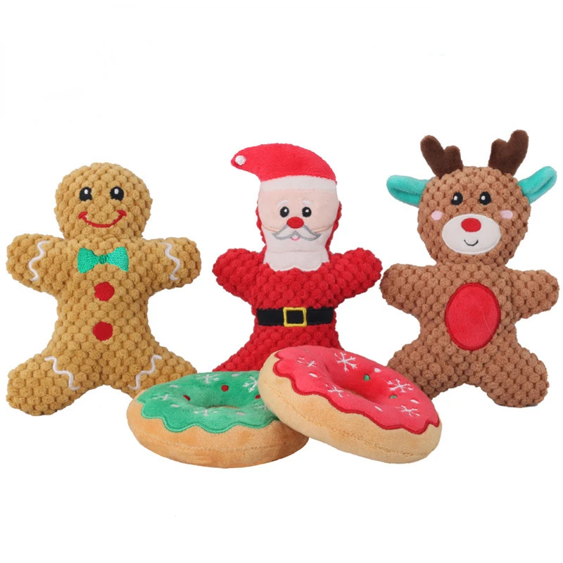 New Pet Dog Plush Noise Chewing Toy Santa Elk Gingerbread Man Donut Cat Dog Christmas Series Cartoon Cute Puzzle Supplies