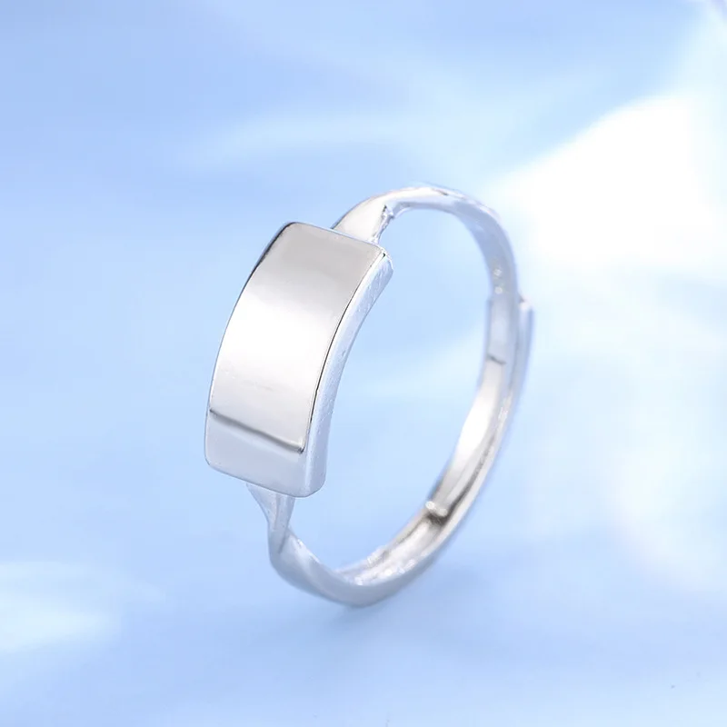 New Fashin Convex Surface Rectangular 925 Sterling Silver Simple Geometric Stacking Opening Rings TYB592