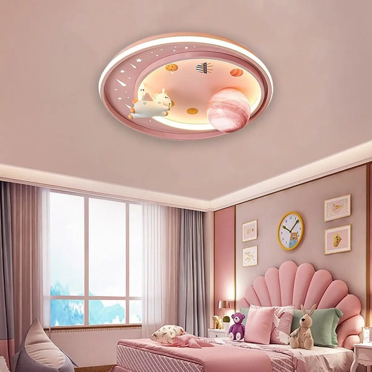 Dimmable LED Ceiling Light with Remote Control, Cartoon Unicorn Design for Kids Bedroom and Living Room
