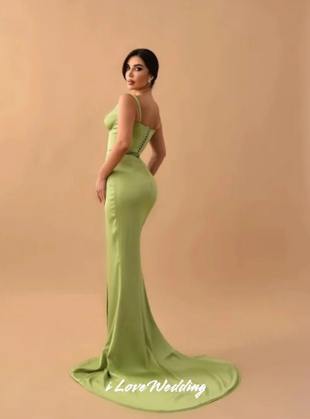 2025 녹색 스파게티 스트랩 이브닝 드레스 민소매 스윗하트 머메이드 스윕 트레인 슬릿 맞춤 제작 특별 행사 드레스