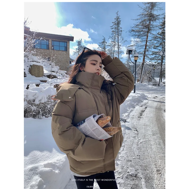 Yellow Down Jacket Women Coat Black Hooded Fashion American Streetwear Y2K Style Duck Down Feather Female Winter Short Outwear