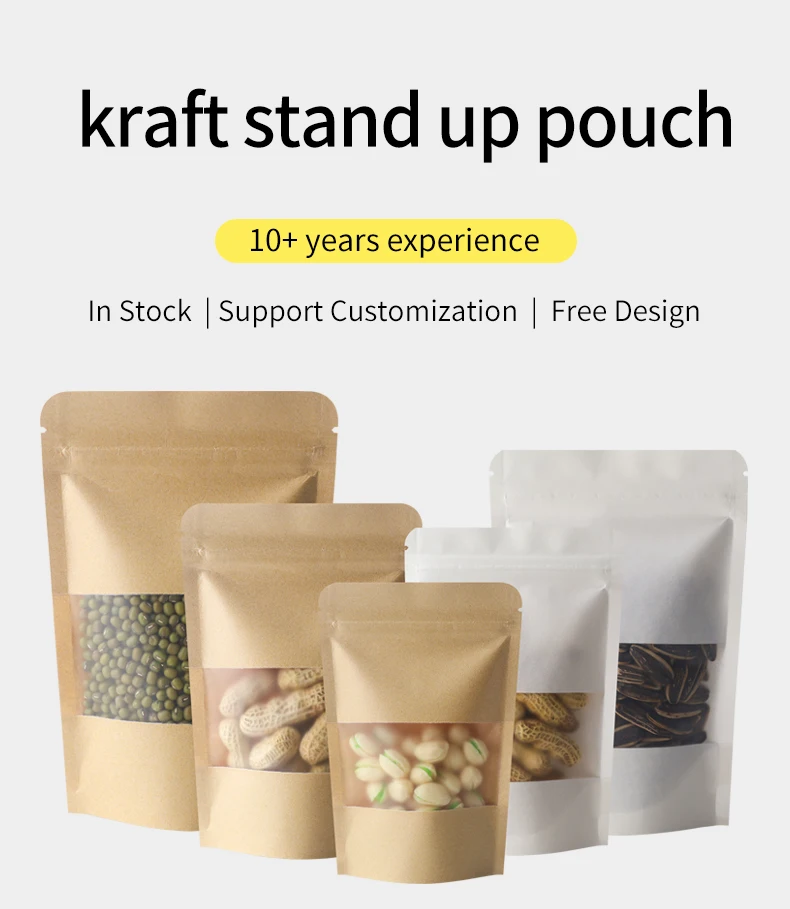 10 Stück/50 Stück aufrechte Dichtungsknochen-Reißverschluss-Kraftpapier-Fensterbeutel für Kekse, Nüsse, Snacks, Tee, Verpackung, Siegel, selbstdichtende Beutel – Detail 1