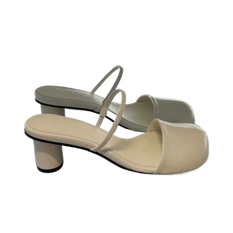 Baotou Half Slippers Women Summer New Outer Wear Fashion Solid Color Square Toe Thick Heel High-heeled Women\'s Slides Pantuflas